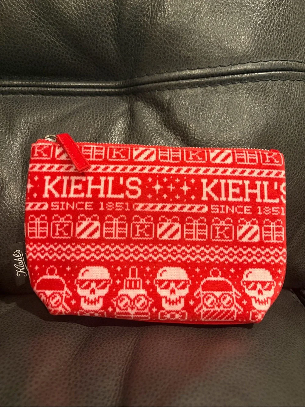 Kiehl's Red and White Holiday Skull Cosmetic Pouch